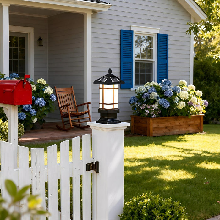 Solar Fence Post Lights - Black Vintage Mission-Style Outdoor Lighting for Decks, Patios, and Gardens