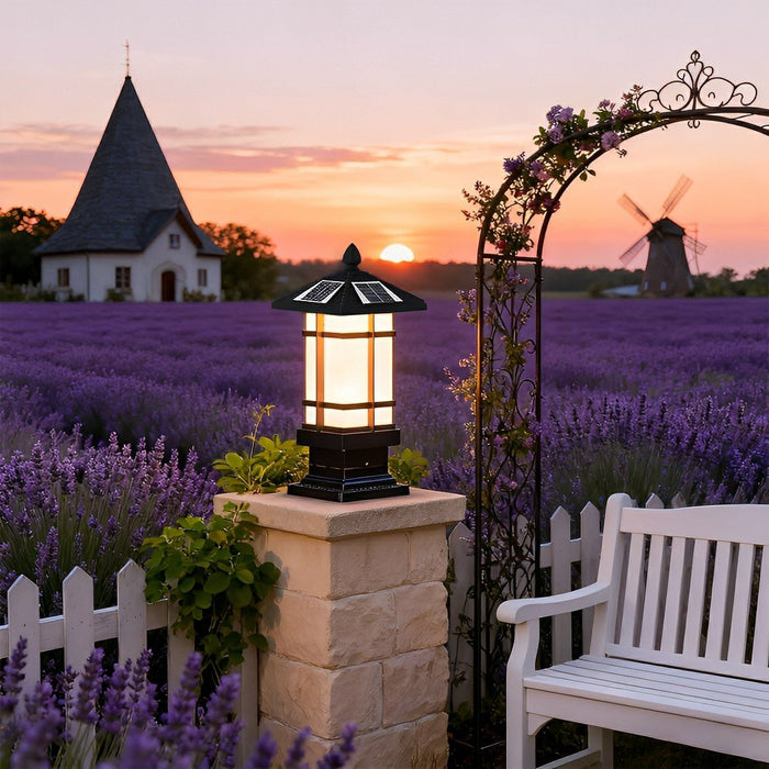 Solar Fence Post Lights - Black Vintage Mission-Style Outdoor Lighting for Decks, Patios, and Gardens