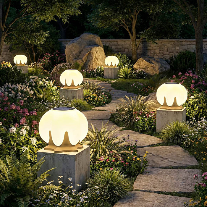 Solar Globe Outdoor Post Light - Modern Lotus Design, Waterproof LED Pillar Lamp for Garden, Patio, Fence