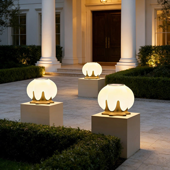 Solar Globe Outdoor Post Light - Modern Lotus Design, Waterproof LED Pillar Lamp for Garden, Patio, Fence