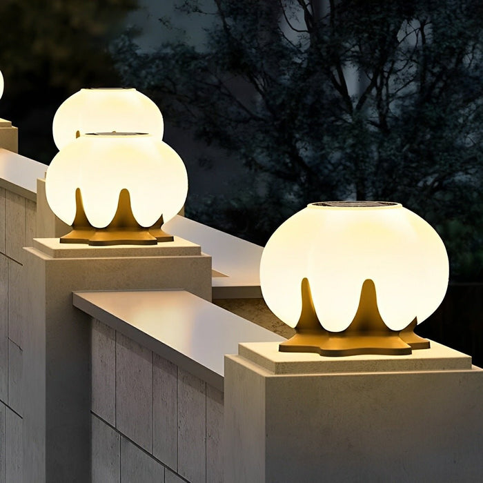 Solar Globe Outdoor Post Light - Modern Lotus Design, Waterproof LED Pillar Lamp for Garden, Patio, Fence