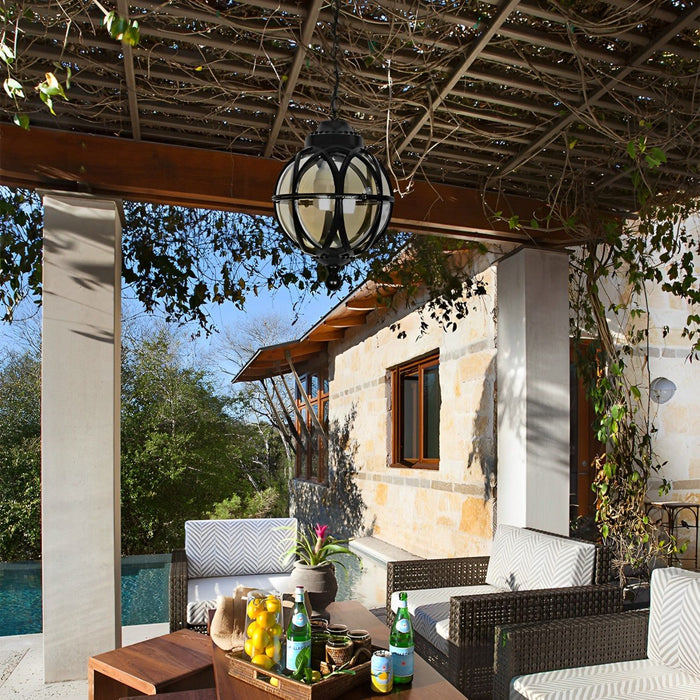 Waterproof Globe Outdoor Hanging Pendant Light - Weather Resistant, Patio Lighting, Garden Decor