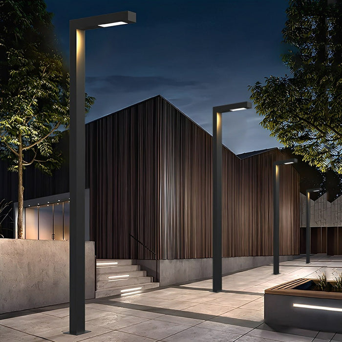 Waterproof LED Black Modern Column Outdoor Pole Street Light - Minimalist Linear Design, Durable Aluminum
