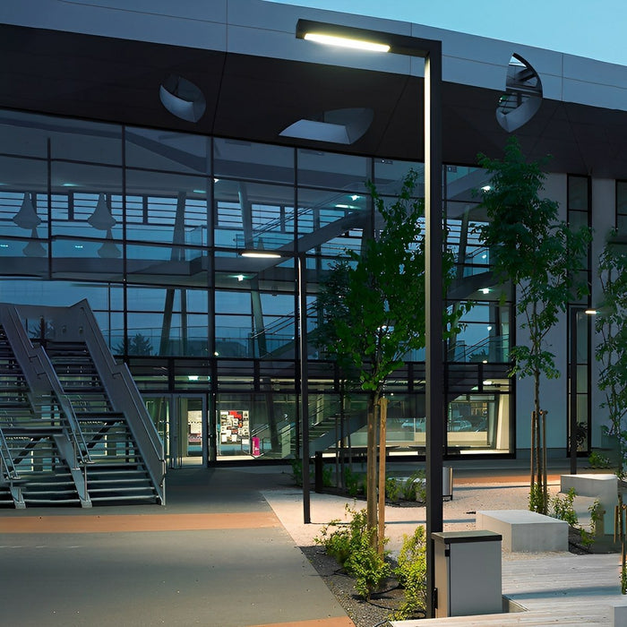 Waterproof LED Black Modern Column Outdoor Pole Street Light - Minimalist Linear Design, Durable Aluminum
