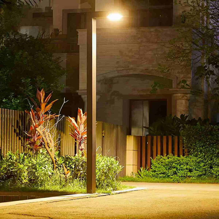 Waterproof LED Black Modern Column Outdoor Pole Street Light - Minimalist Linear Design, Durable Aluminum