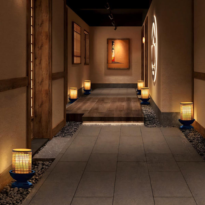 Waterproof LED Candlestick Outdoor Lawn Post Lighting - Asian Inspired Grid Shade / Garden, Patio, Pathway Landscape Lantern