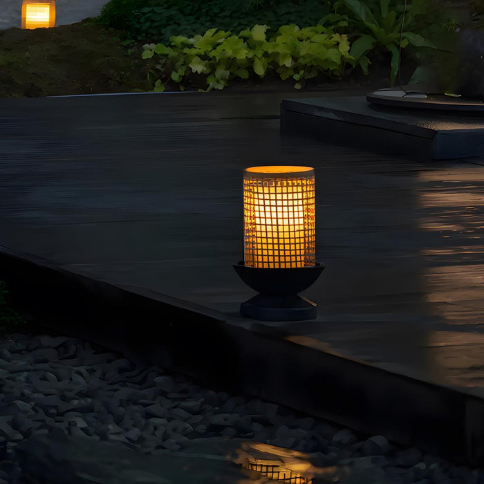 Waterproof LED Candlestick Outdoor Lawn Post Lighting - Asian Inspired Grid Shade / Garden, Patio, Pathway Landscape Lantern