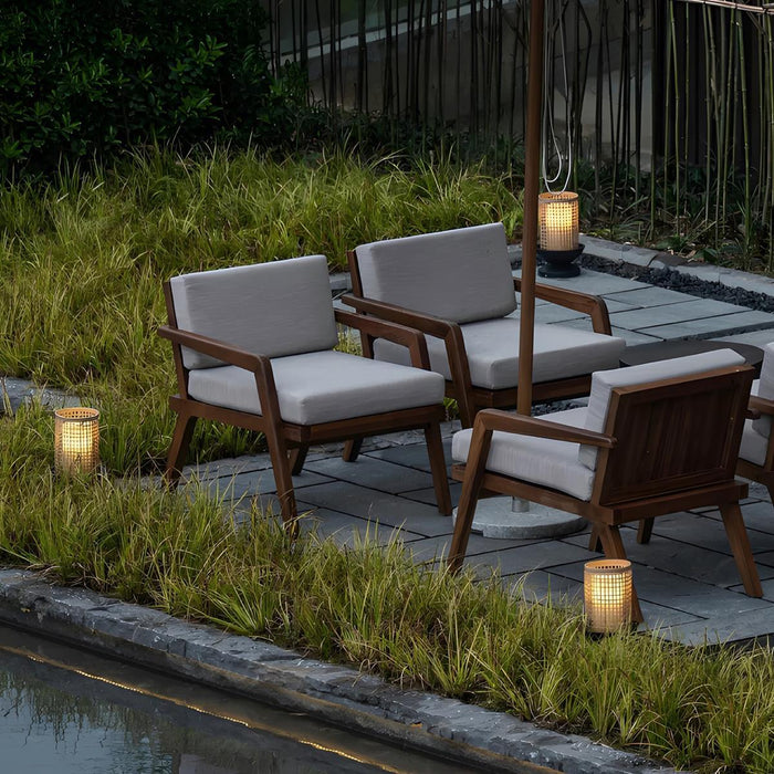Waterproof LED Candlestick Outdoor Lawn Post Lighting - Asian Inspired Grid Shade / Garden, Patio, Pathway Landscape Lantern