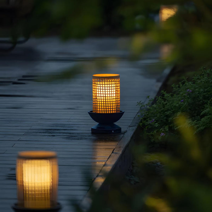 Waterproof LED Candlestick Outdoor Lawn Post Lighting - Asian Inspired Grid Shade / Garden, Patio, Pathway Landscape Lantern