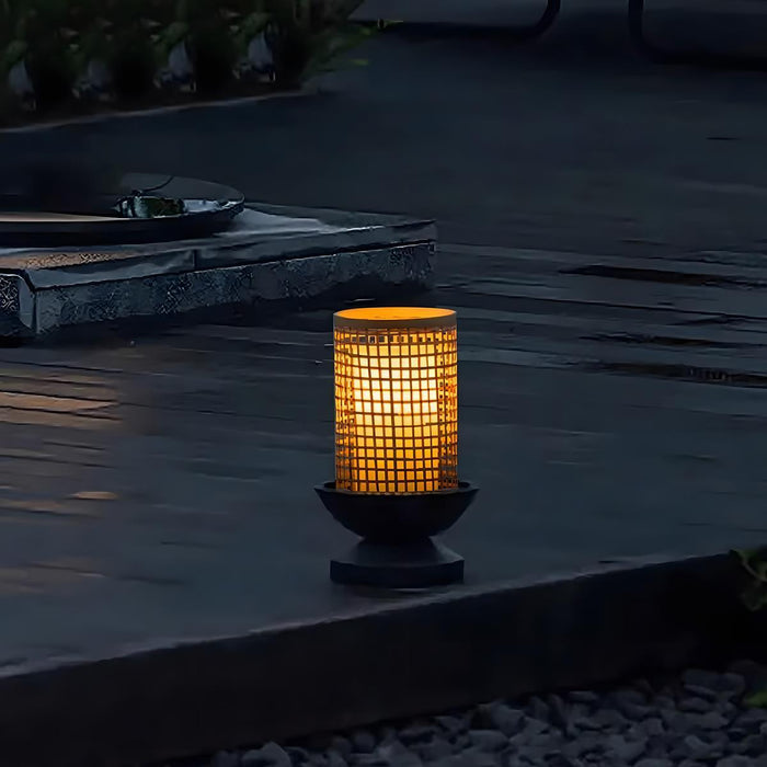Waterproof LED Candlestick Outdoor Lawn Post Lighting - Asian Inspired Grid Shade / Garden, Patio, Pathway Landscape Lantern