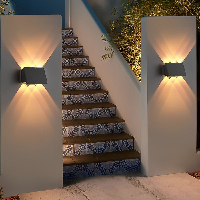 Up-and-Down Solar Wall Light - Outdoor Waterproof Sconce for Modern Architectural Lighting, Driveway, and Patio Illumination