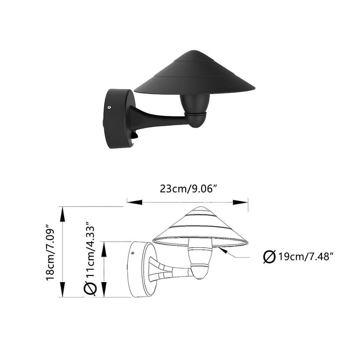 Umbrella Outdoor LED Wall Light - Modern Black Waterproof Exterior Fixture, Garden Patio Porch Lighting