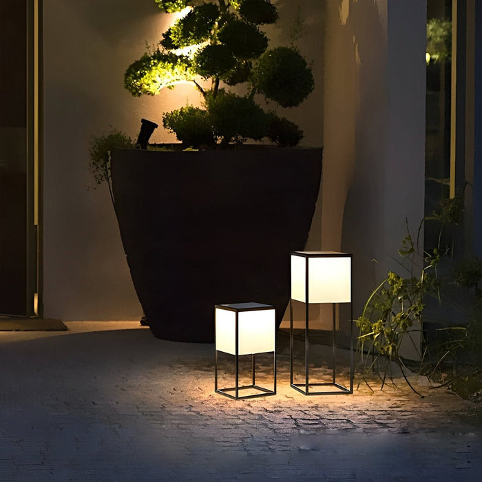 Rectangular LED Outdoor Floor Lamp - Sculptural Stainless Steel, Modern Minimalist Design, Outdoor Lighting
