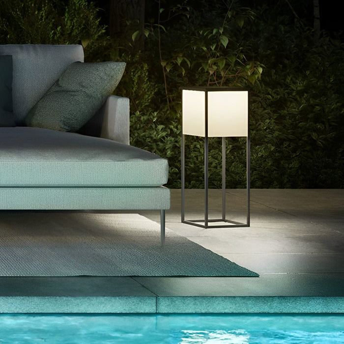 Rectangular LED Outdoor Floor Lamp - Sculptural Stainless Steel, Modern Minimalist Design, Outdoor Lighting