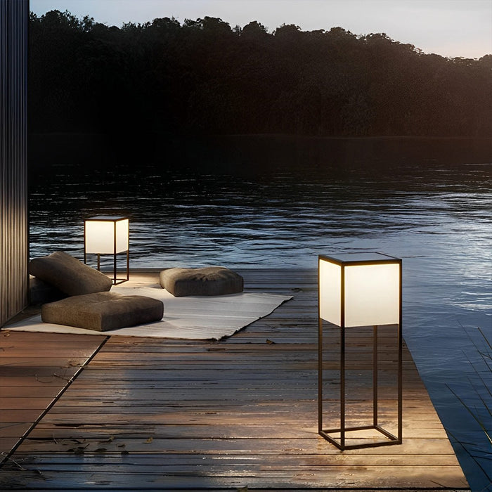 Rectangular LED Outdoor Floor Lamp - Sculptural Stainless Steel, Modern Minimalist Design, Outdoor Lighting