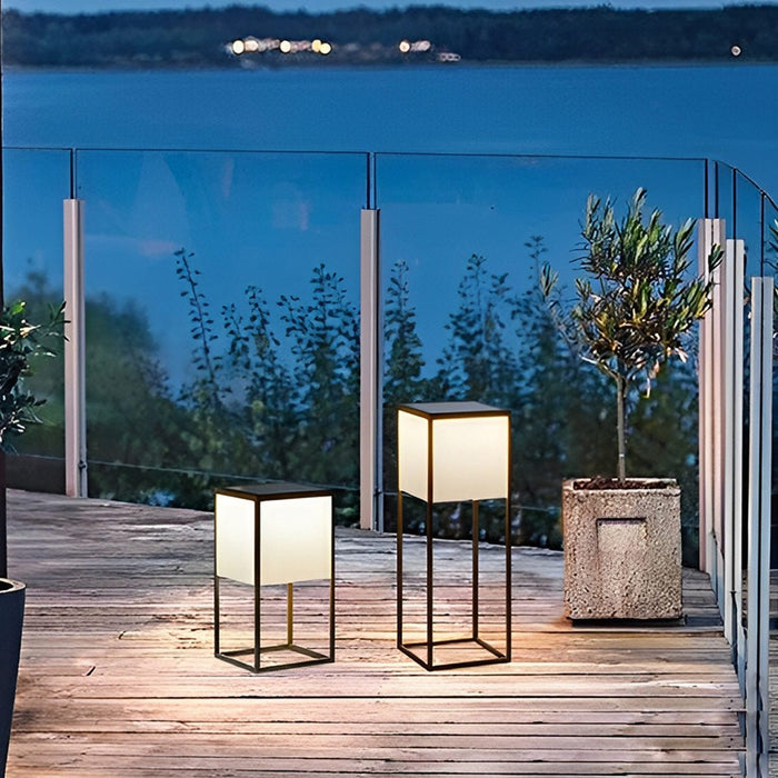 Rectangular LED Outdoor Floor Lamp - Sculptural Stainless Steel, Modern Minimalist Design, Outdoor Lighting
