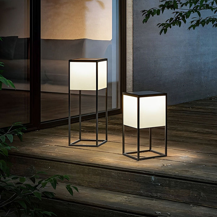 Rectangular LED Outdoor Floor Lamp - Sculptural Stainless Steel, Modern Minimalist Design, Outdoor Lighting