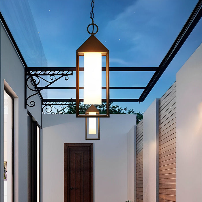 Outdoor Hanging Lantern Pendant Light - Waterproof Modern Minimalist Rectangle Rustic - Porch Patio Garden