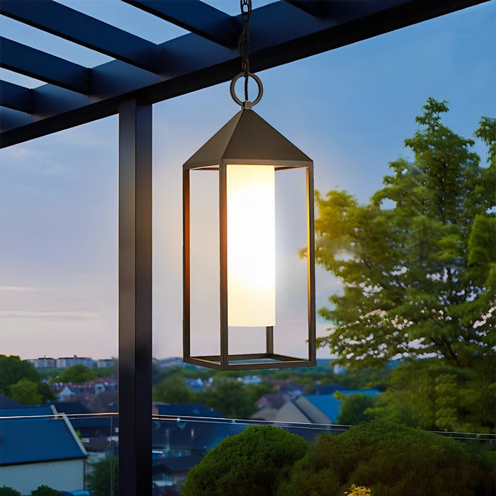 Outdoor Hanging Lantern Pendant Light - Waterproof Modern Minimalist Rectangle Rustic - Porch Patio Garden