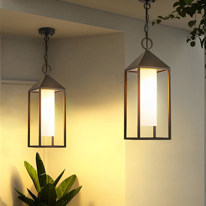 Outdoor Hanging Lantern Pendant Light - Waterproof Modern Minimalist Rectangle Rustic - Porch Patio Garden