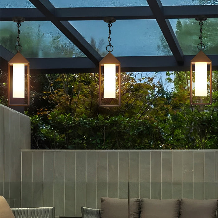 Outdoor Hanging Lantern Pendant Light - Waterproof Modern Minimalist Rectangle Rustic - Porch Patio Garden