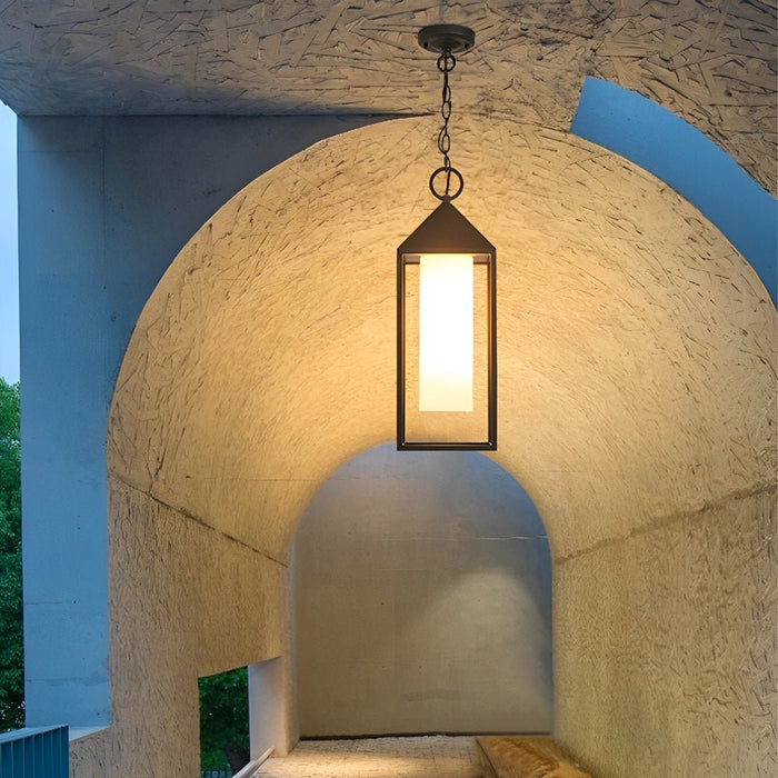 Outdoor Hanging Lantern Pendant Light - Waterproof Modern Minimalist Rectangle Rustic - Porch Patio Garden