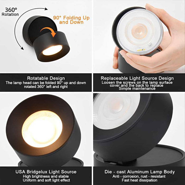 Waterproof Outdoor LED Wall Light, Adjustable Angle, Modern Round for Porch/Patio/Yard