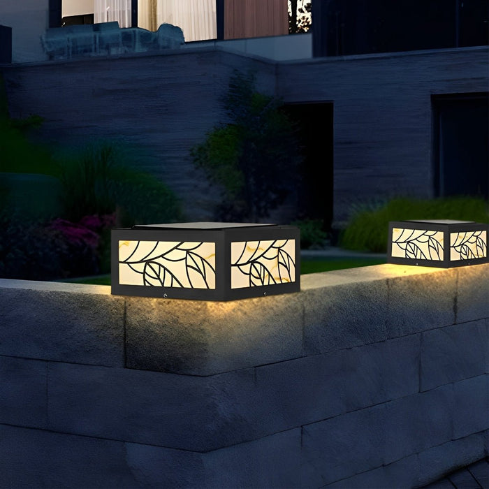 Solar LED Post Light, Waterproof Modern Square Leaf Pattern for Deck/Fence/Garden/Yard Security