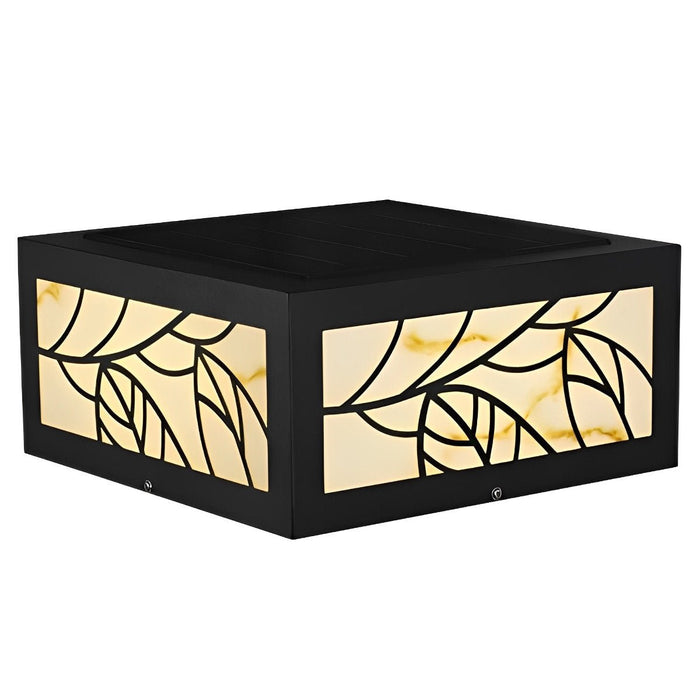 Solar LED Post Light, Waterproof Modern Square Leaf Pattern for Deck/Fence/Garden/Yard Security