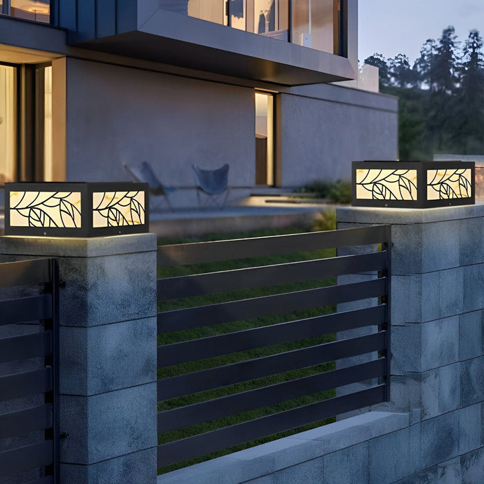 Solar LED Post Light, Waterproof Modern Square Leaf Pattern for Deck/Fence/Garden/Yard Security