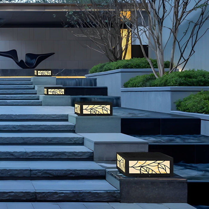 Solar LED Post Light, Waterproof Modern Square Leaf Pattern for Deck/Fence/Garden/Yard Security