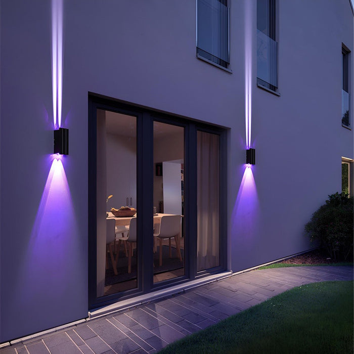 Solar Waterproof Up/Down LED Outdoor Wall Washer Light - Modern Stainless Steel Fixture, RGB Color Changing, All-Weather Durability