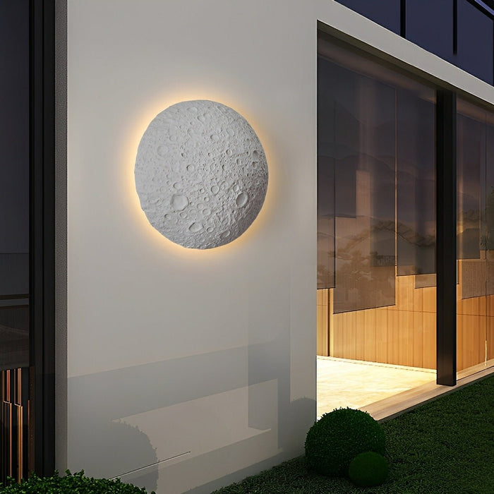 Modern Concrete Crescent Moon LED Wall Sconce, Waterproof IP65, Outdoor Porch/Patio/Yard Lighting