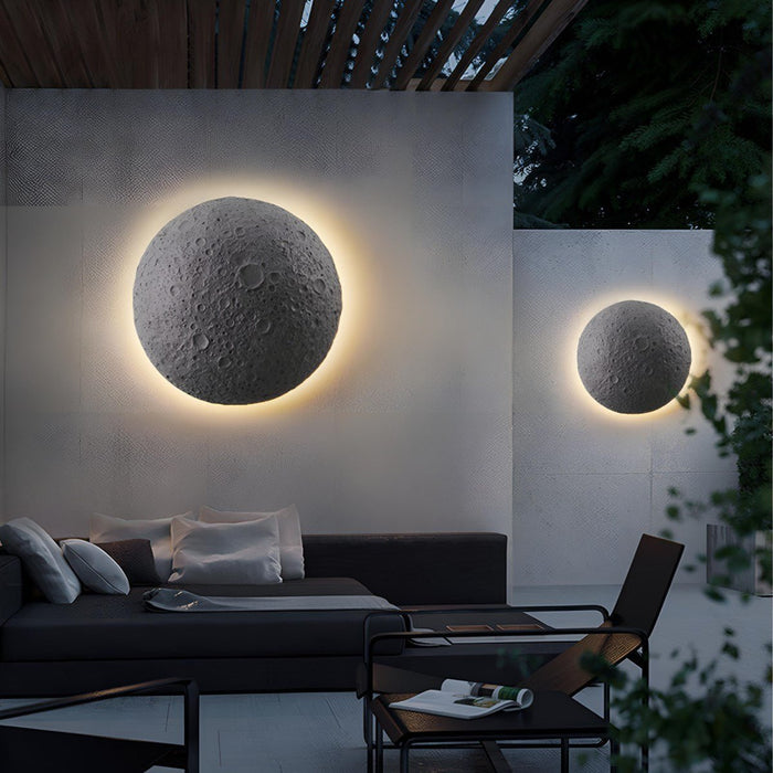 Modern Concrete Crescent Moon LED Wall Sconce, Waterproof IP65, Outdoor Porch/Patio/Yard Lighting