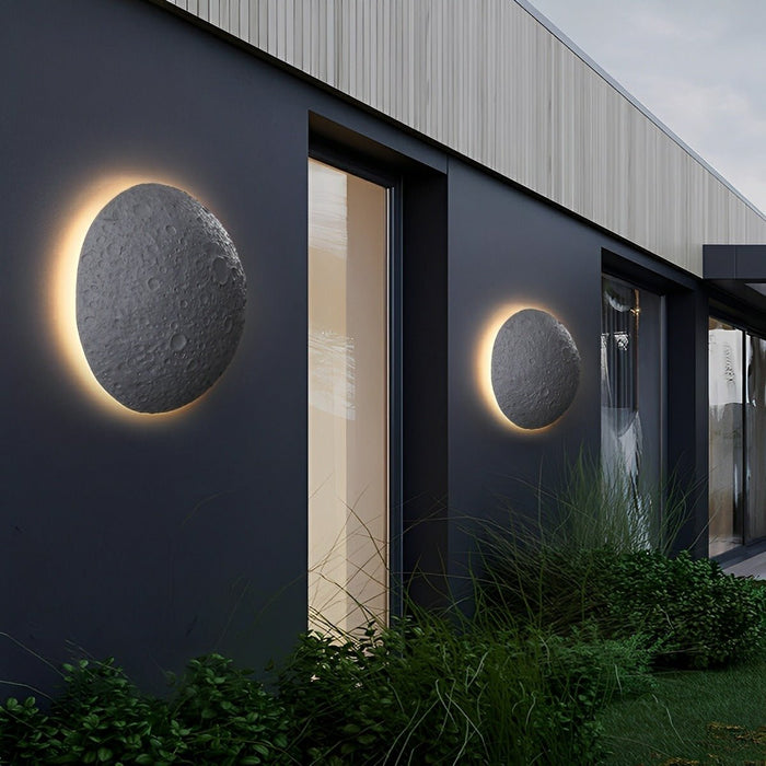 Modern Concrete Crescent Moon LED Wall Sconce, Waterproof IP65, Outdoor Porch/Patio/Yard Lighting