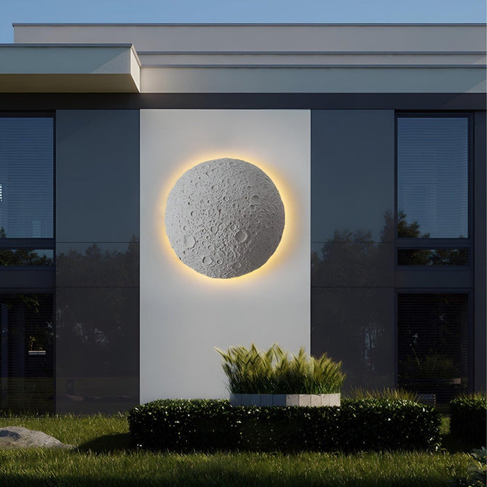 Modern Concrete Crescent Moon LED Wall Sconce, Waterproof IP65, Outdoor Porch/Patio/Yard Lighting