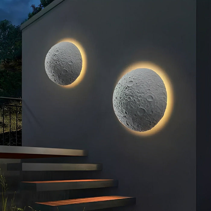 Modern Concrete Crescent Moon LED Wall Sconce, Waterproof IP65, Outdoor Porch/Patio/Yard Lighting