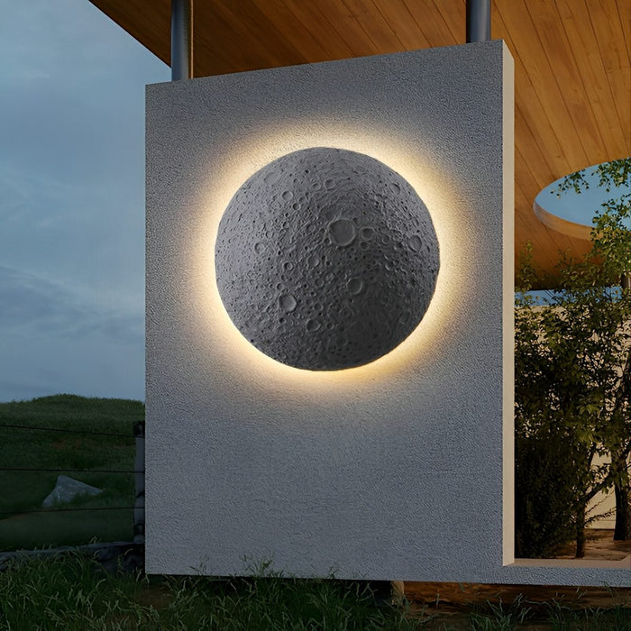 Modern Concrete Crescent Moon LED Wall Sconce, Waterproof IP65, Outdoor Porch/Patio/Yard Lighting