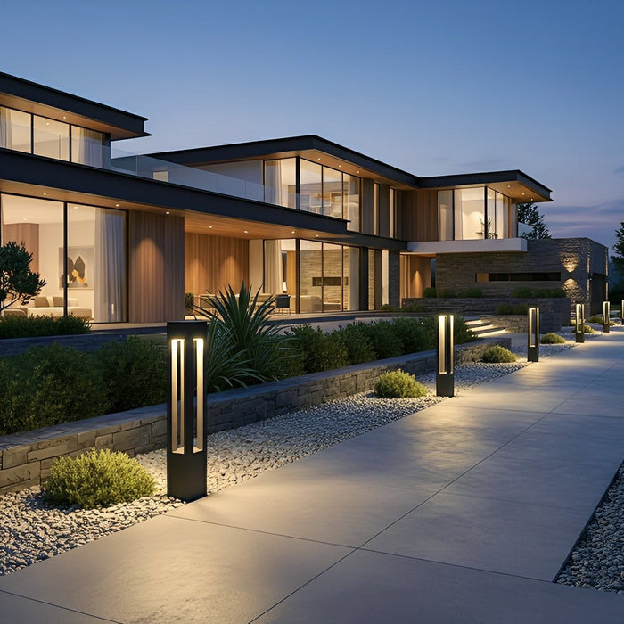 Outdoor LED Bollard Pathway Lights - Modern Square Column Design, Waterproof