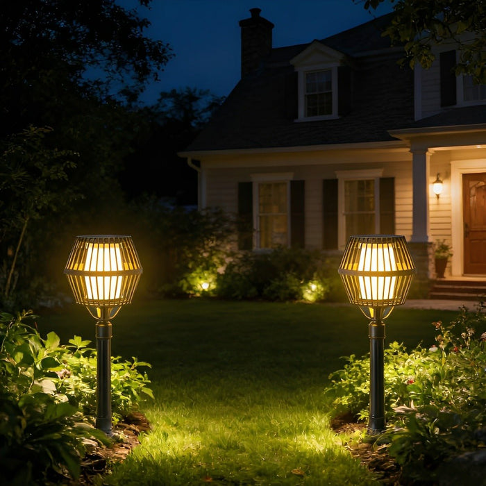 Waterproof Solar Outdoor LED Lawn Landscape Lighting - Garden Pathway Post Light, Patio Lantern