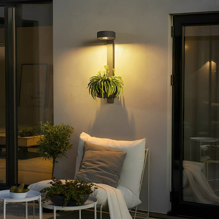 Outdoor LED Porch Wall Light - Integrated Plant Pot, Waterproof Exterior Fixture