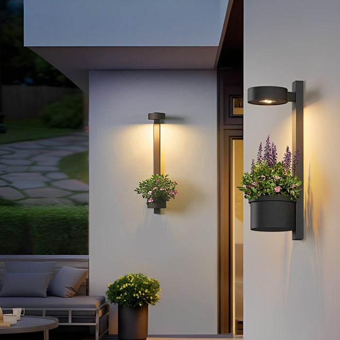 Outdoor LED Porch Wall Light - Integrated Plant Pot, Waterproof Exterior Fixture
