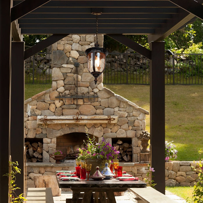 Outdoor Pendant Light - Black Metal Hanging Lantern, Retro Vintage Waterglass Shade, Waterproof