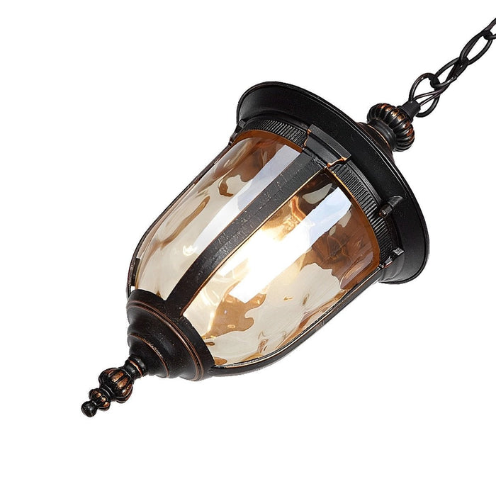 Outdoor Pendant Light - Black Metal Hanging Lantern, Retro Vintage Waterglass Shade, Waterproof