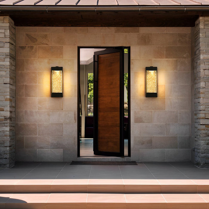 Dusk to Dawn Waterproof Outdoor LED Wall Sconce, Modern Crystal Rectangle Design for Patio/Porch/Entryway