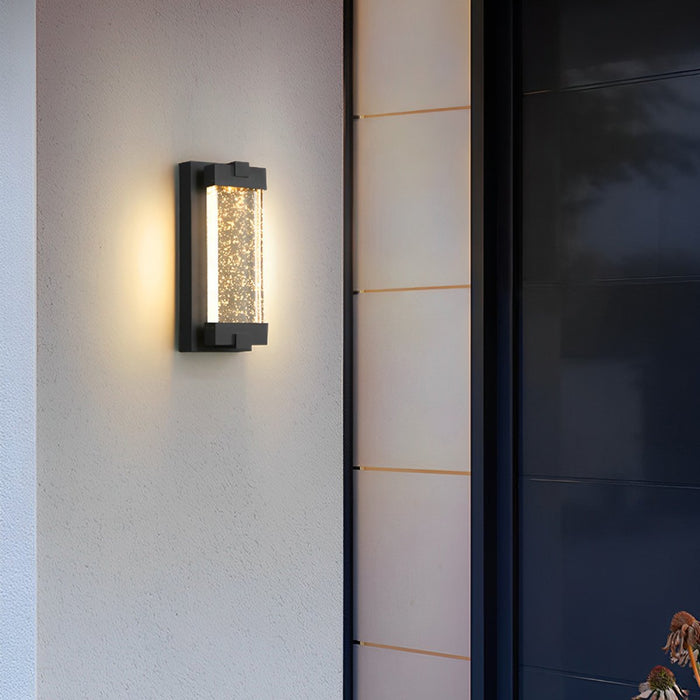 Dusk to Dawn Waterproof Outdoor LED Wall Sconce, Modern Crystal Rectangle Design for Patio/Porch/Entryway