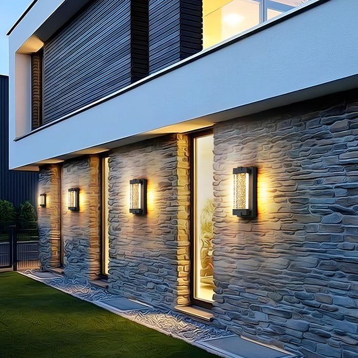 Dusk to Dawn Waterproof Outdoor LED Wall Sconce, Modern Crystal Rectangle Design for Patio/Porch/Entryway