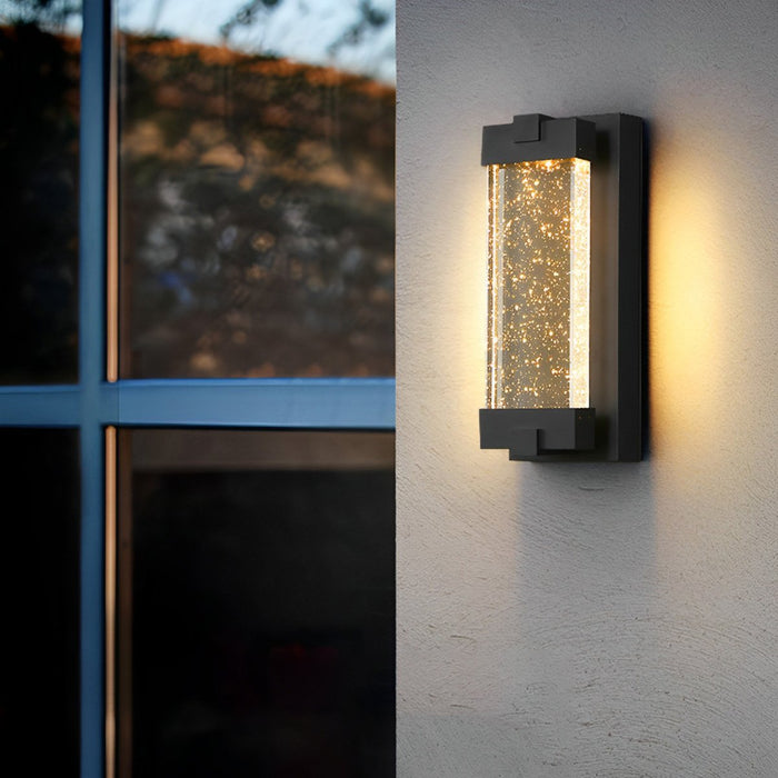 Dusk to Dawn Waterproof Outdoor LED Wall Sconce, Modern Crystal Rectangle Design for Patio/Porch/Entryway