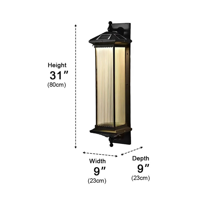 Solar Retro Striped Glass Wall Sconce, IP55 Waterproof, Dusk to Dawn LED Light for Patio/Porch/Yard/Entryway