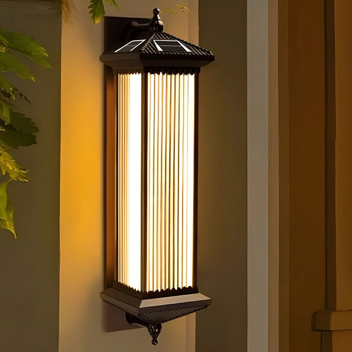 Solar Retro Striped Glass Wall Sconce, IP55 Waterproof, Dusk to Dawn LED Light for Patio/Porch/Yard/Entryway